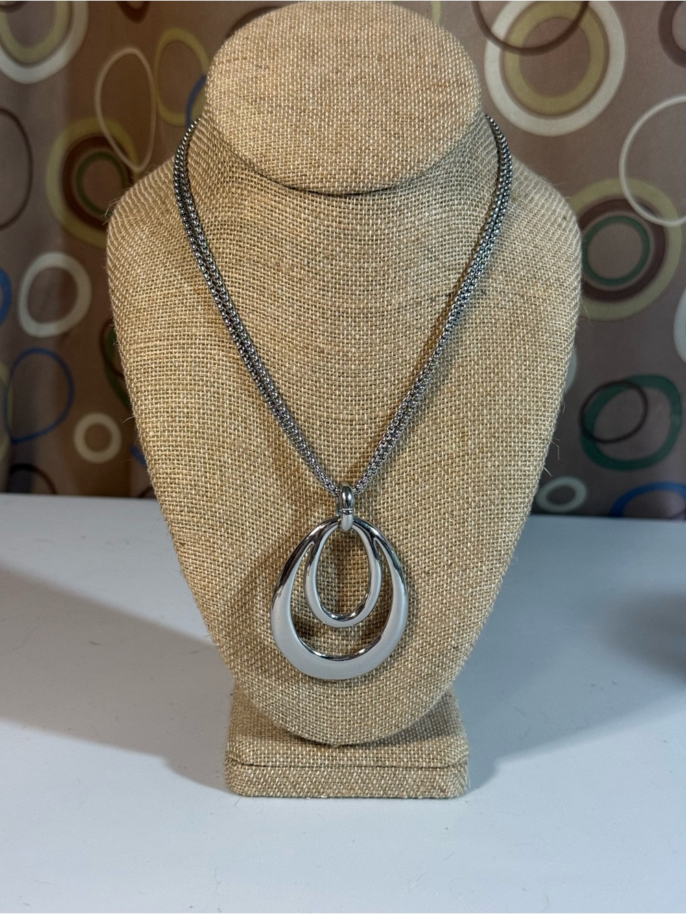 Y2K Vintage WHBM Silver-Tone Double Hoop Pendant Necklace -V13